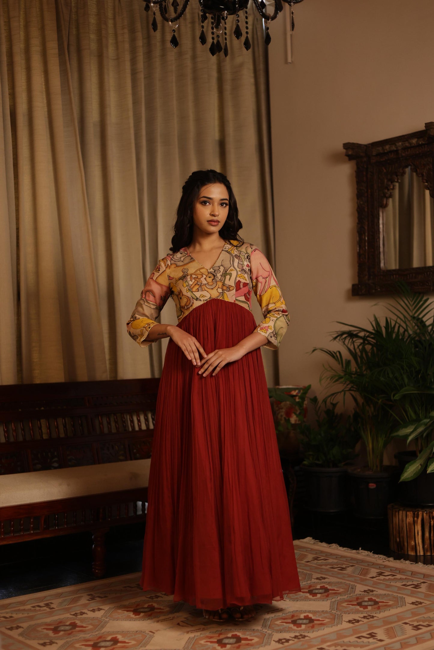 Cream / Maroon anarkhali