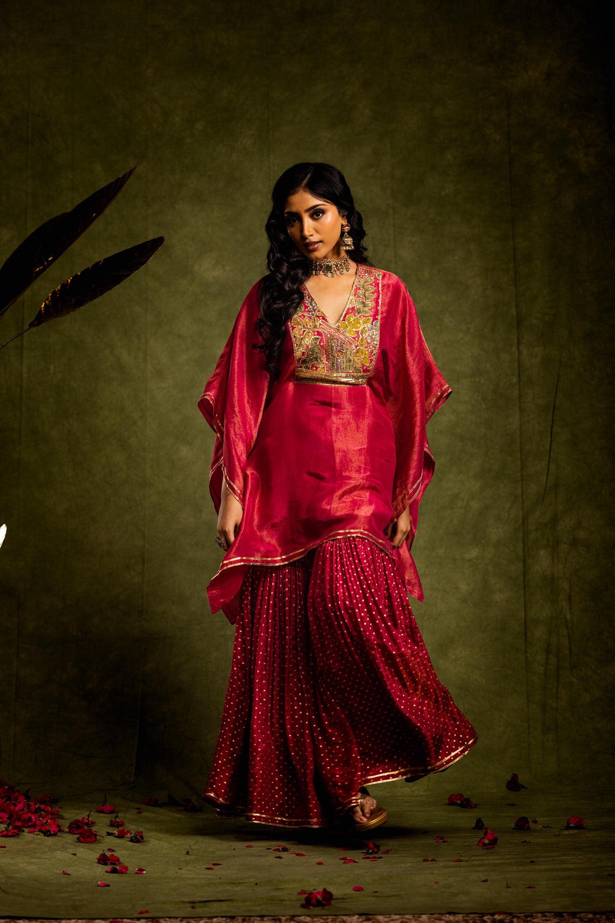 Pink tissue sharara kaftan