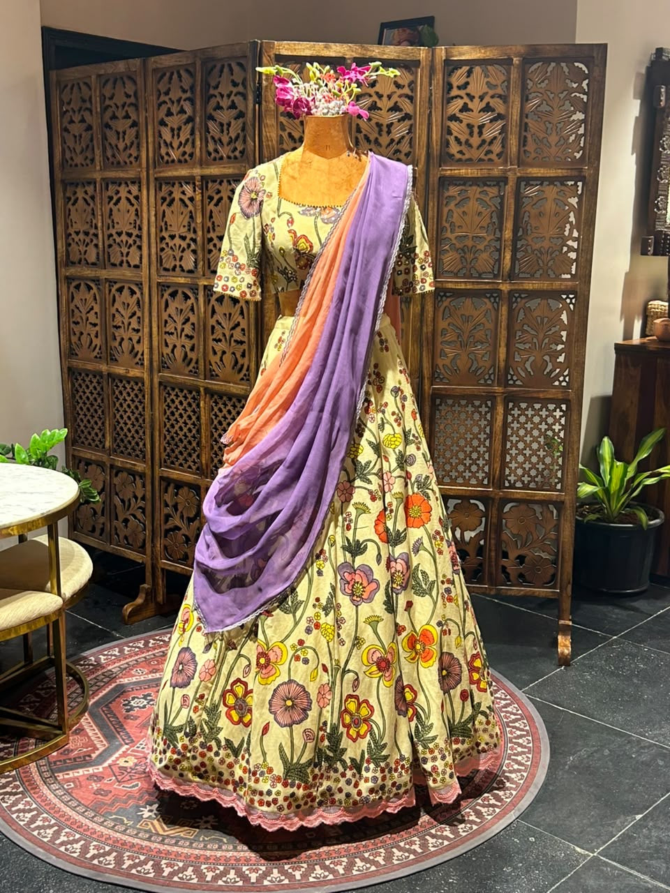 Floral hand painted lehenga set