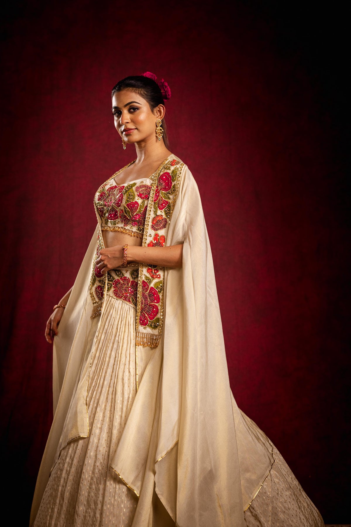 Ivory mandara cape lehenga set