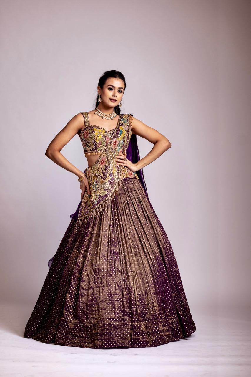 Purple tissue Lehenga drape set