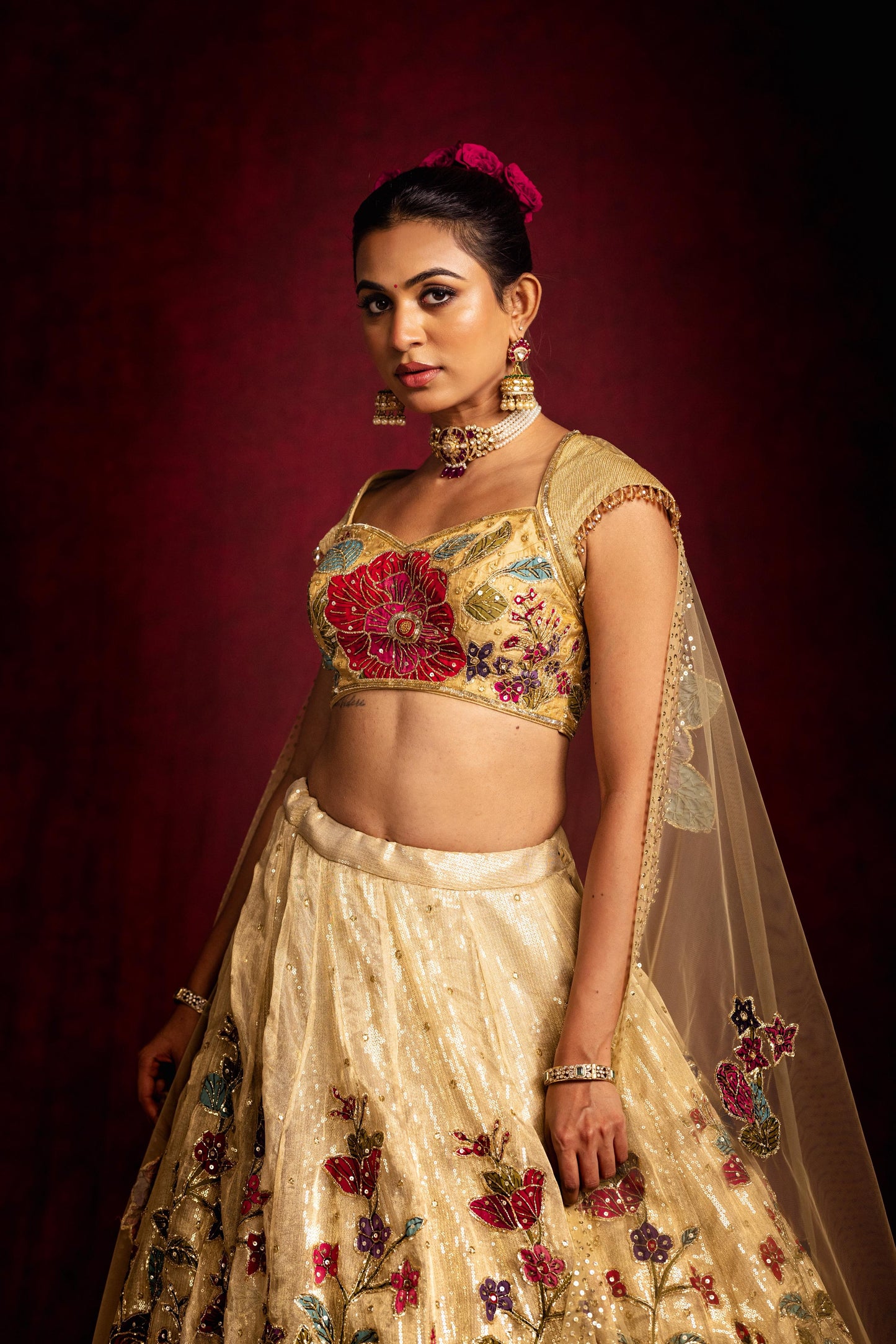 Gold hibiscus Lehenga set
