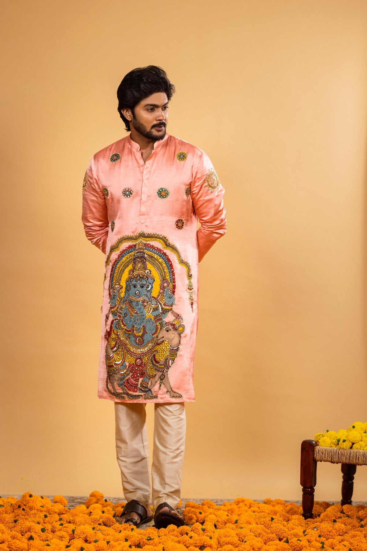 Peach ganesh kurta