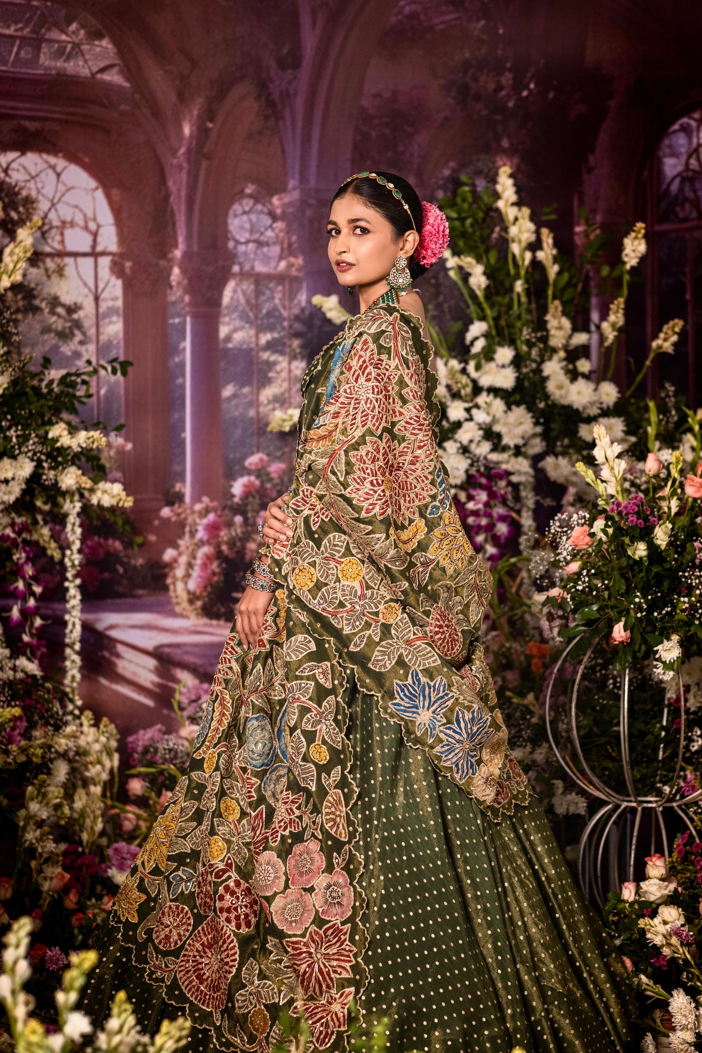 Green all over dupatta Lehenga set