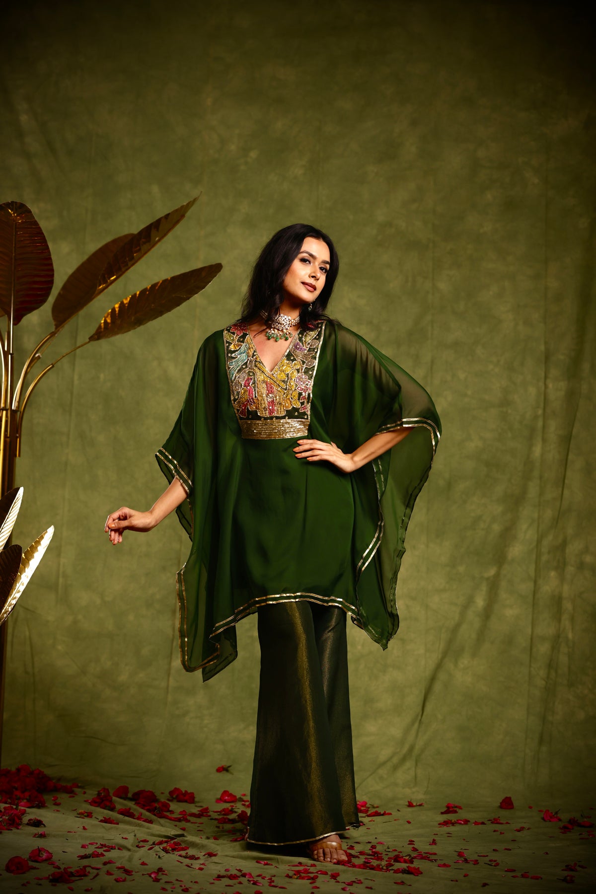 Green tissue kaftan set