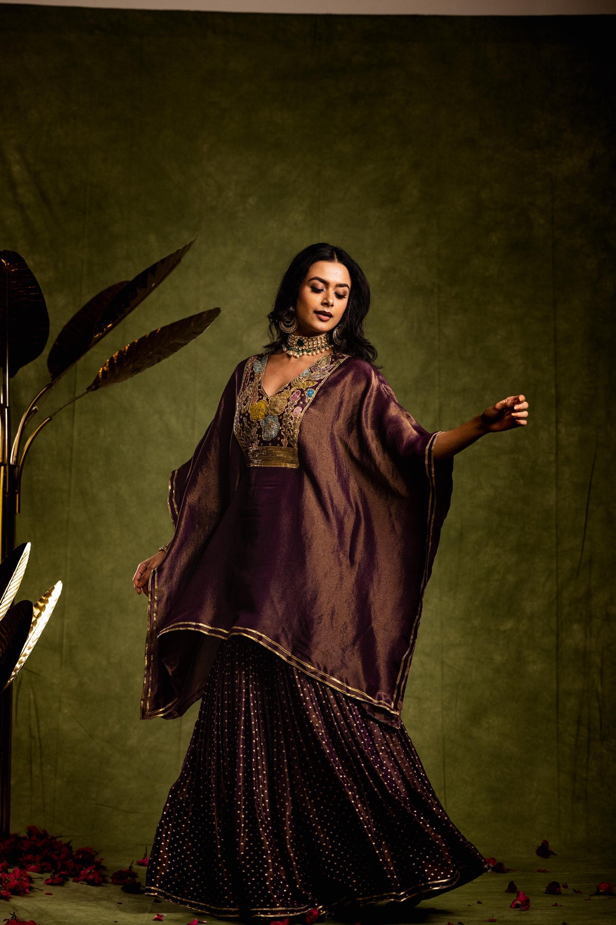 Purple tissue sharara kaftan