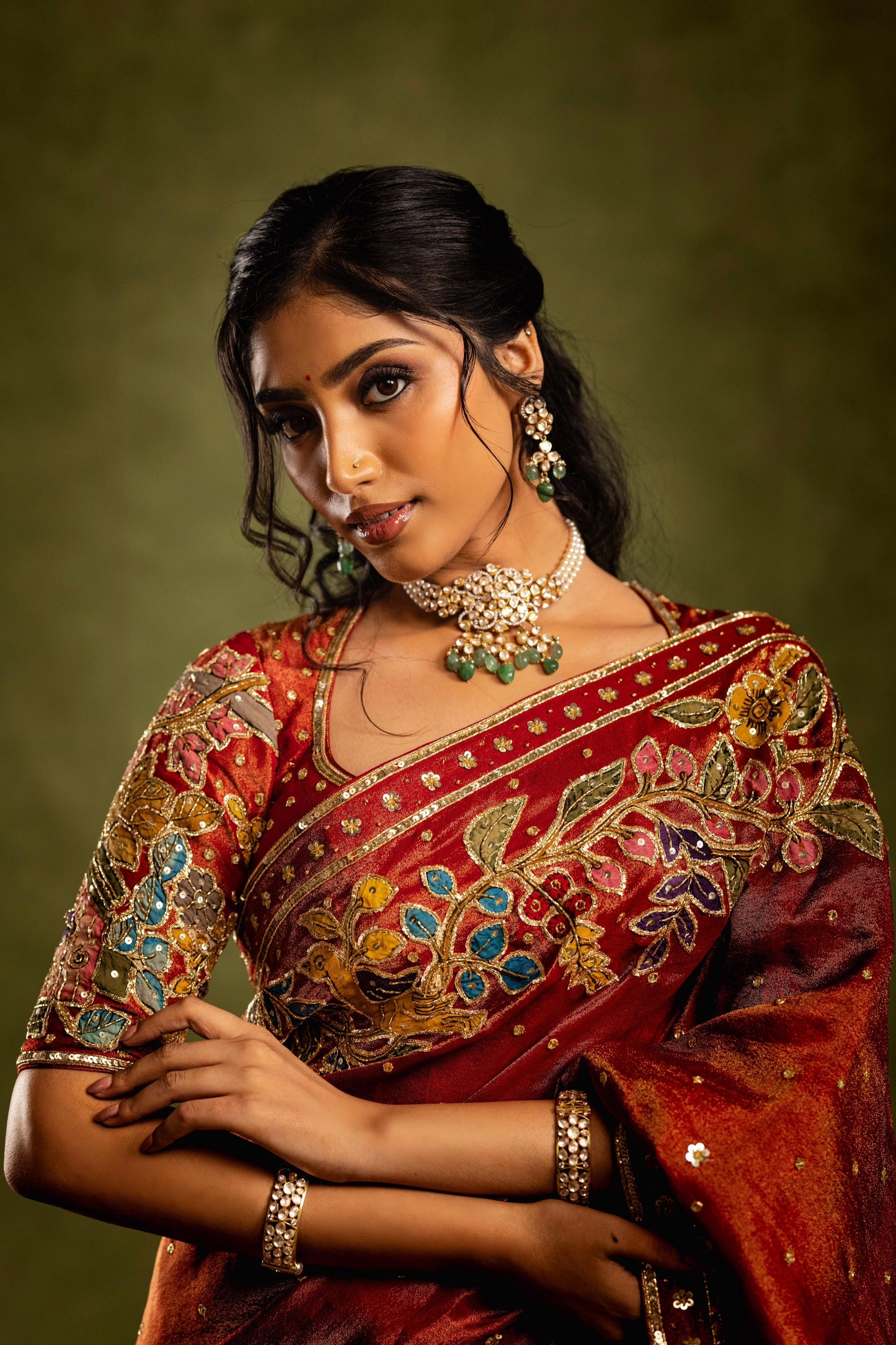 Red tissue saree