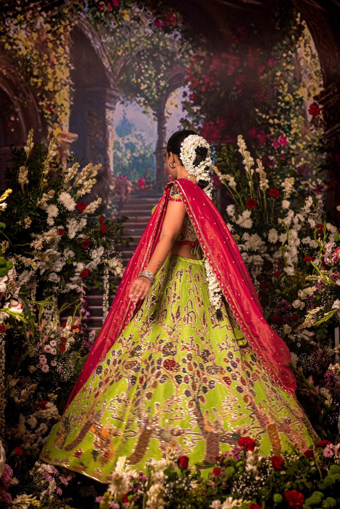 Parrot green Peacock Lehenga set