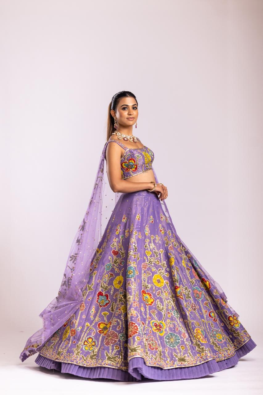 Lavender tissue lehenga set