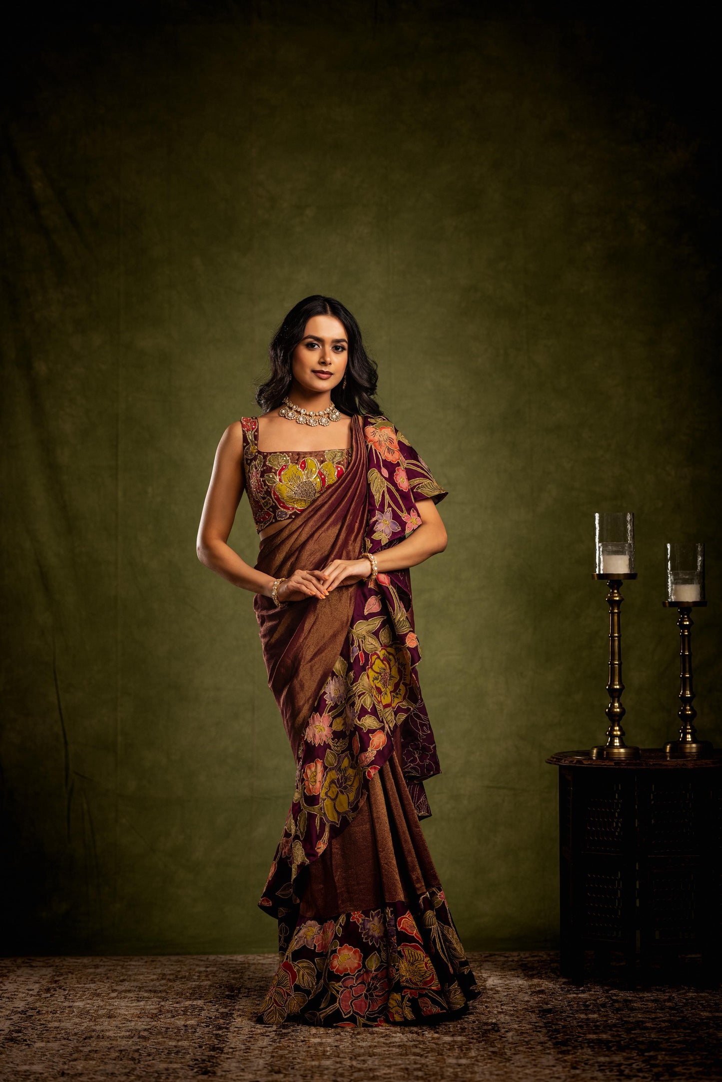 Snuff floral drape saree