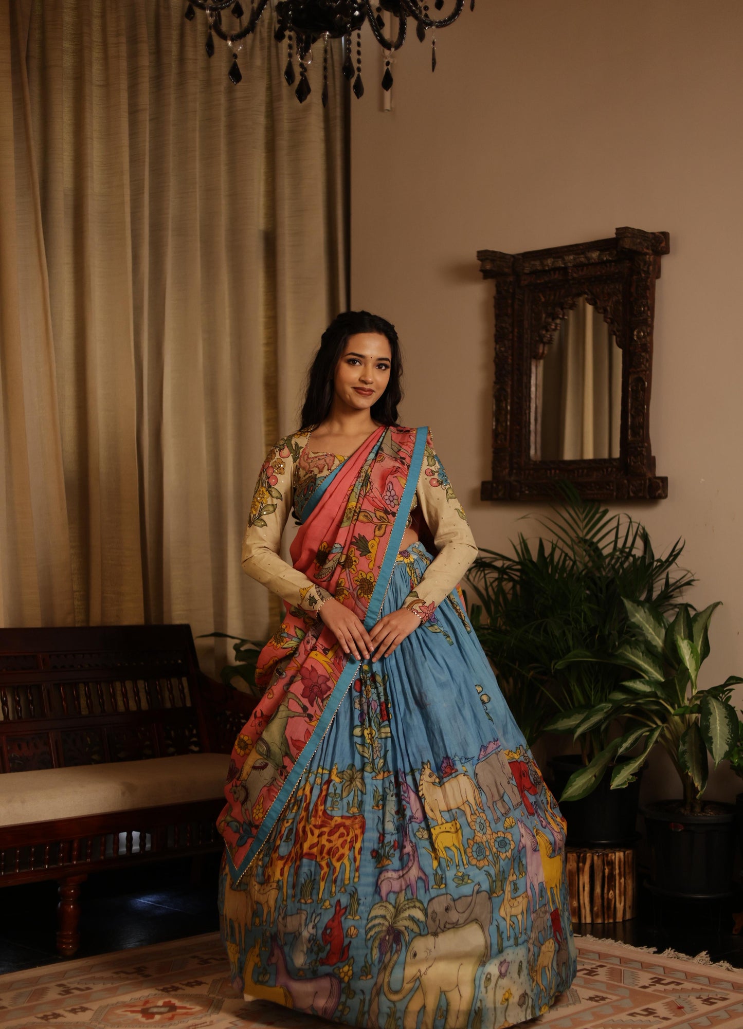 blue / pink giraffe lehenga set