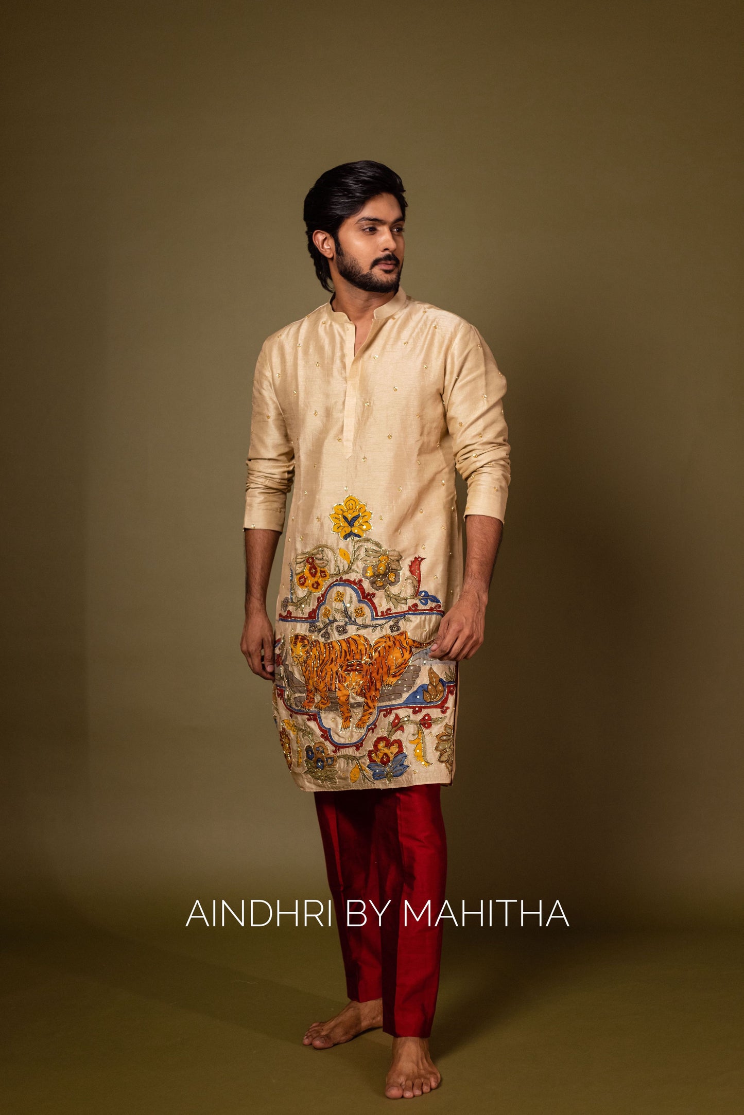 Butter yellow tiger kurta
