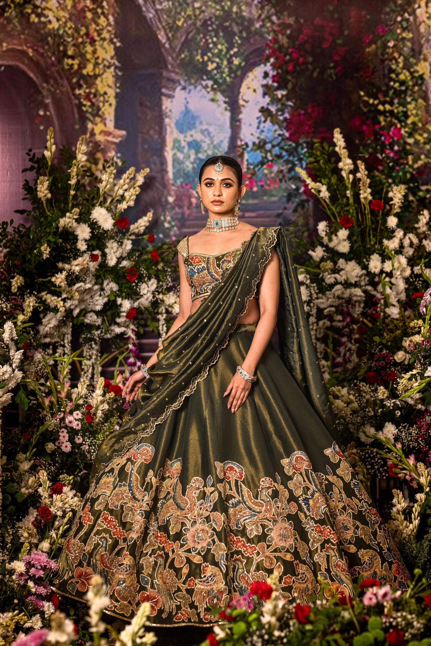 Green Tissue Lehenga set