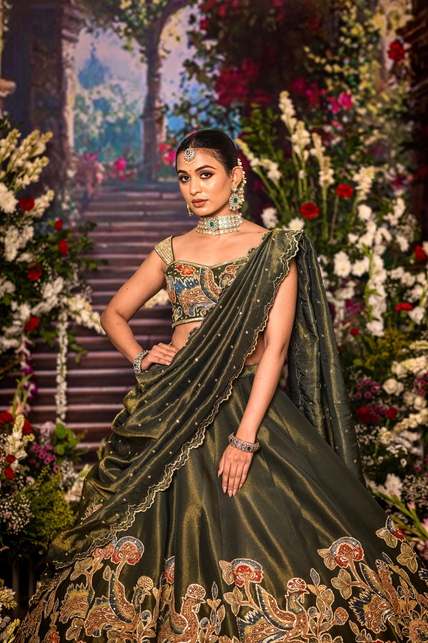Green Tissue Lehenga set