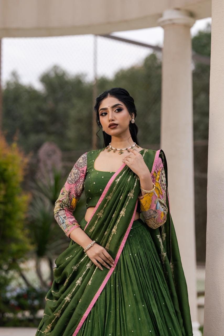 Olive green ganesha lehenga set