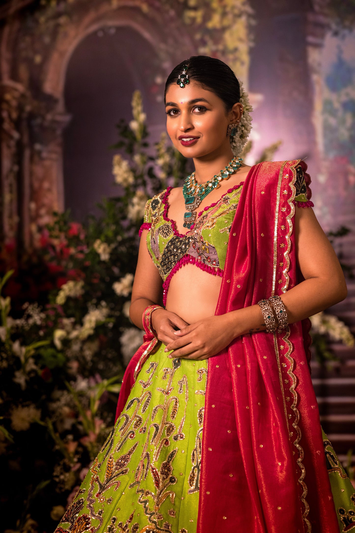 Parrot green Peacock Lehenga set