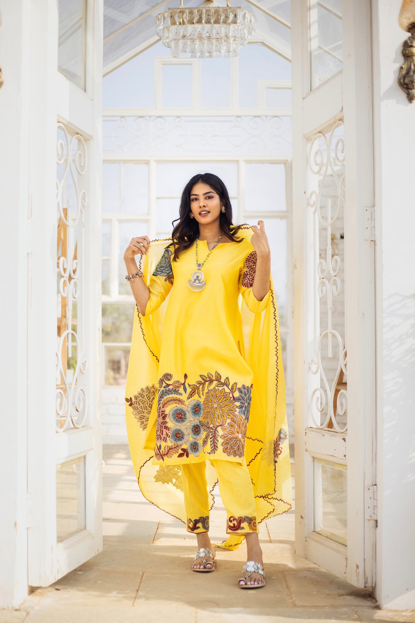 Yellow floral kurti set
