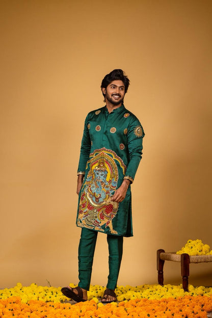 Emerald green ganesh kurta set