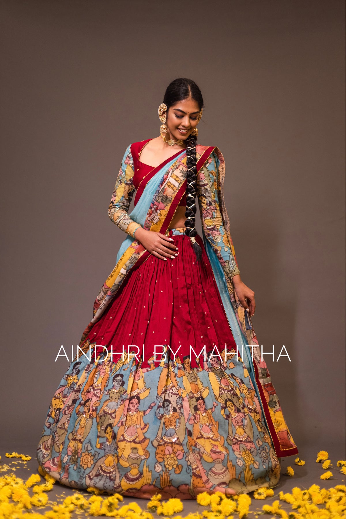 Red ajantha lehenga set
