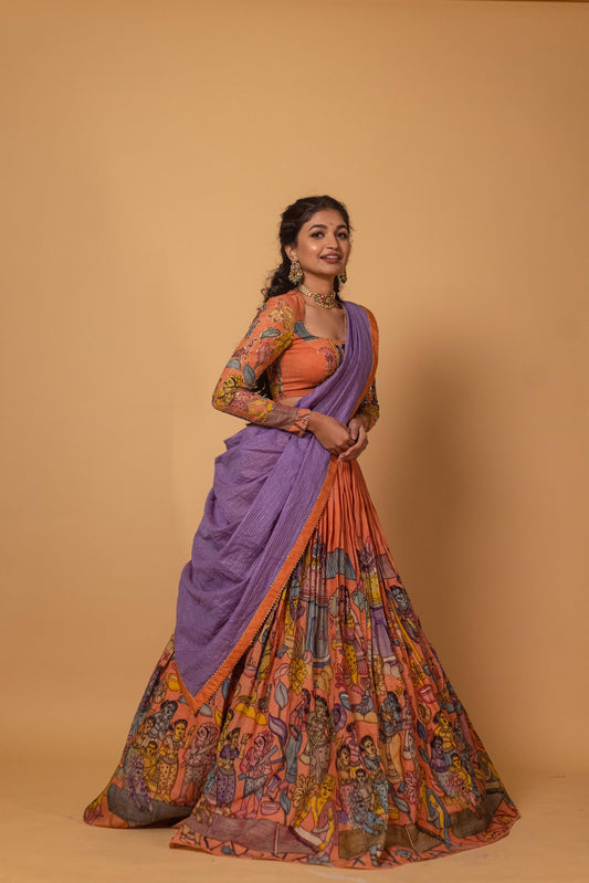 Peach weavers lehenga