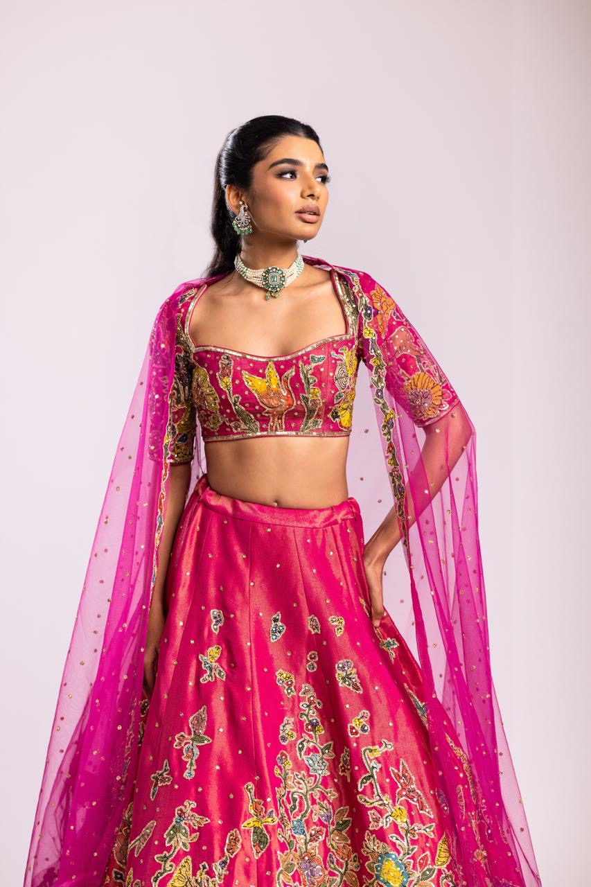 Pink tissue lehenga set