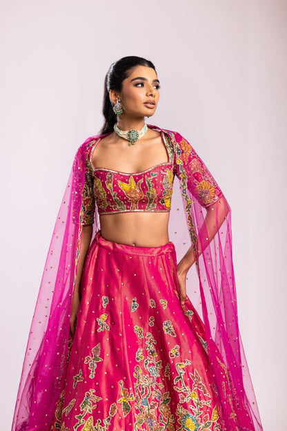 Pink tissue lehenga set