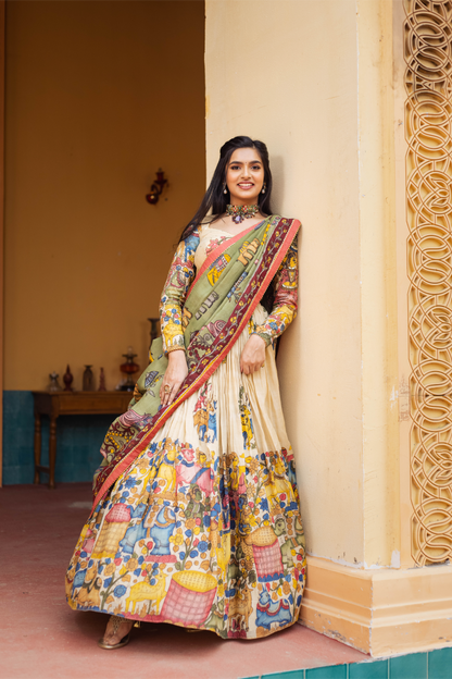 CREAM WELLS LEHENGA