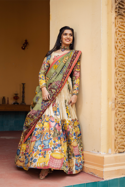 CREAM WELLS LEHENGA