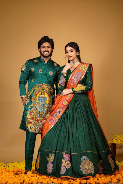 Emerald green ganesh kurta set