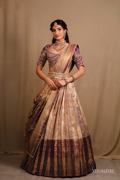 Purple kanchipattu lehenga set