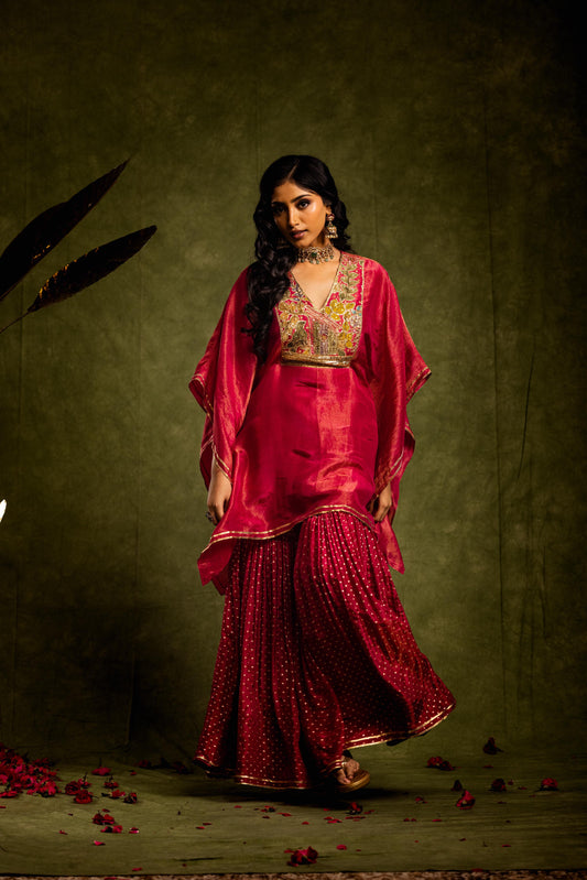 Pink tissue sharara kaftan