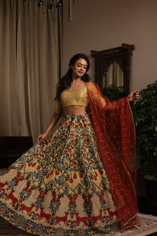 Pastel yellow khalis lehenga set