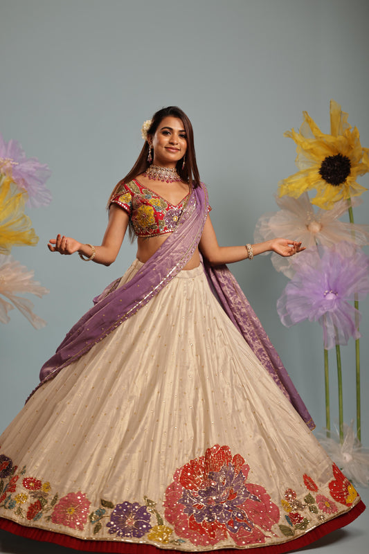 Ivory tissue lehenga set