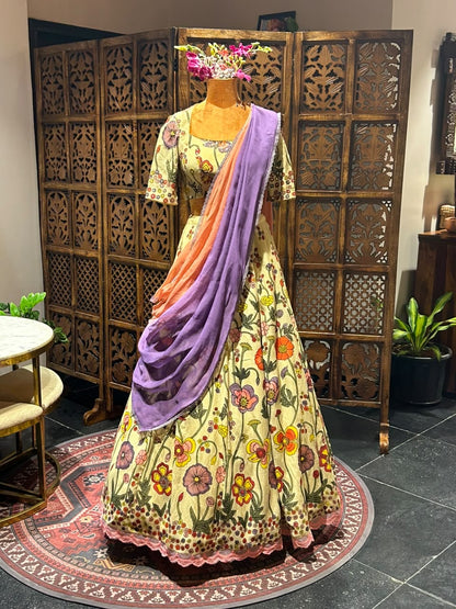 Floral hand painted lehenga set