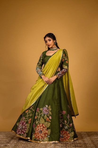 Green floral lehenga