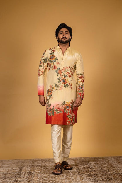 Red floral kurta set