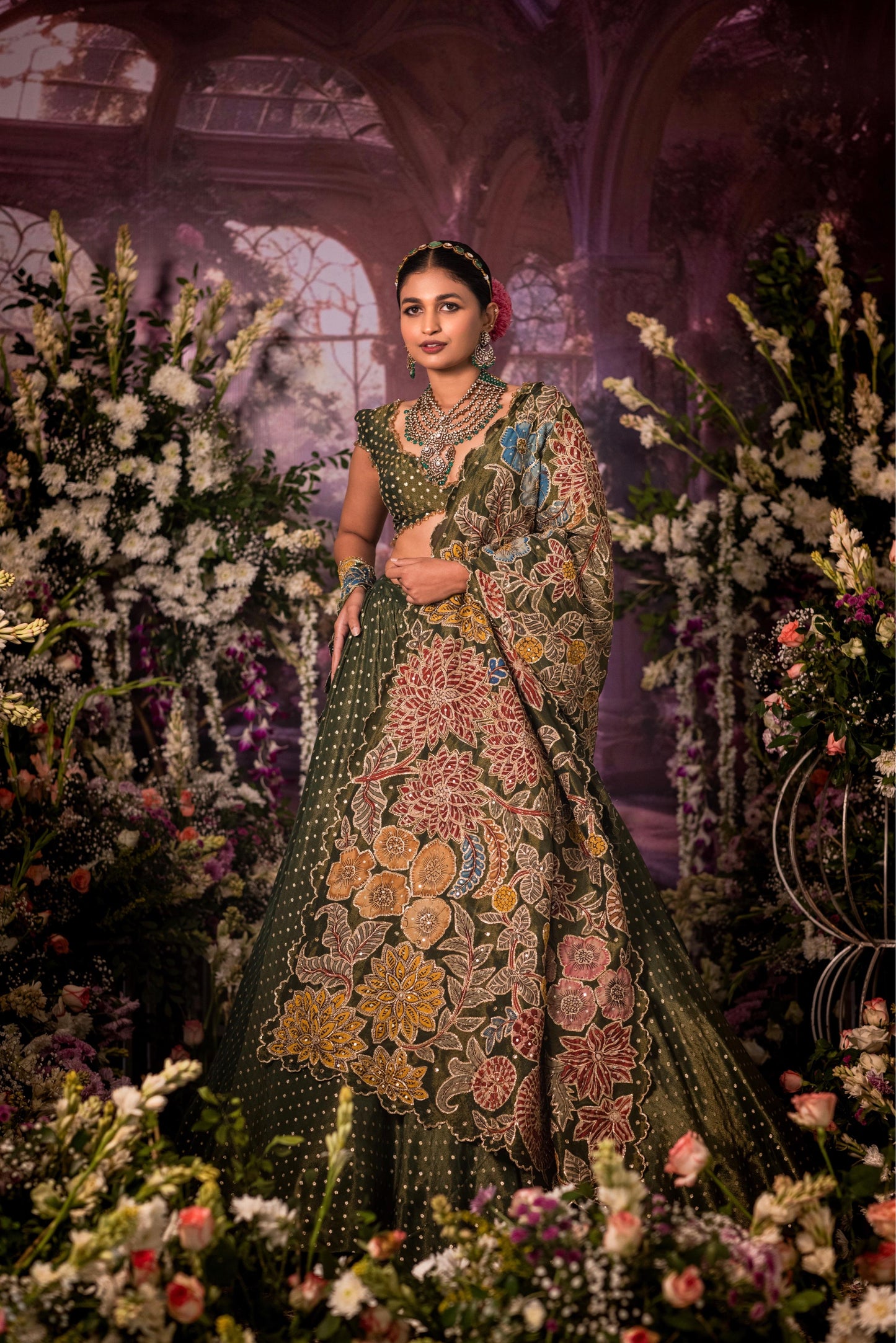 Green all over dupatta Lehenga set