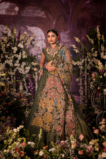 Green all over dupatta Lehenga set