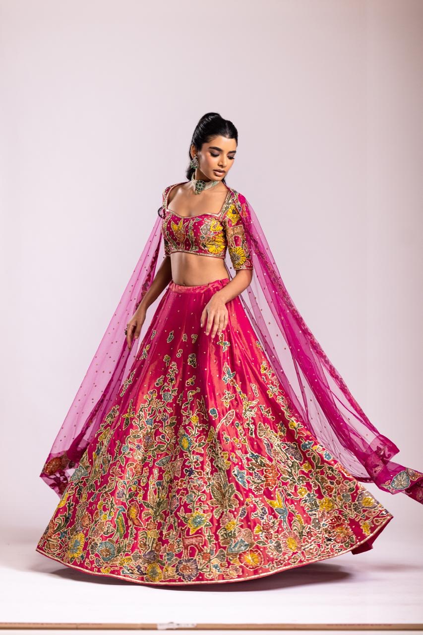 Pink tissue lehenga set