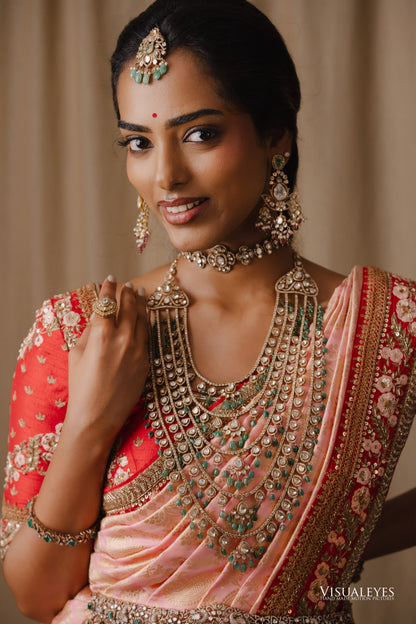Baby pink benarasi saree set