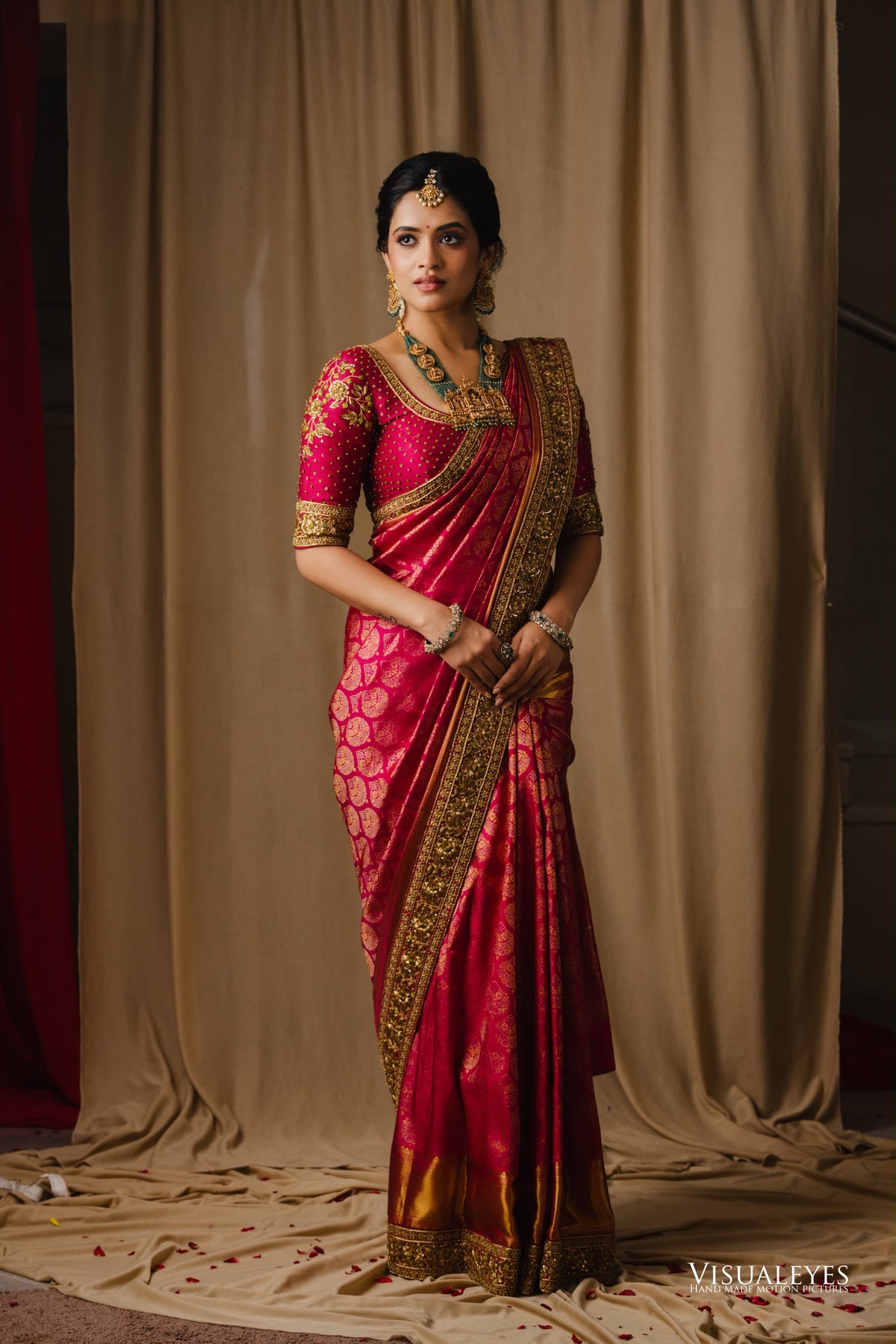 Pink kanchivaram saree