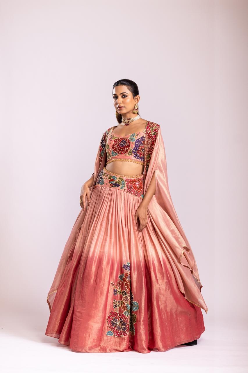 Pink dual tone cape lehenga set