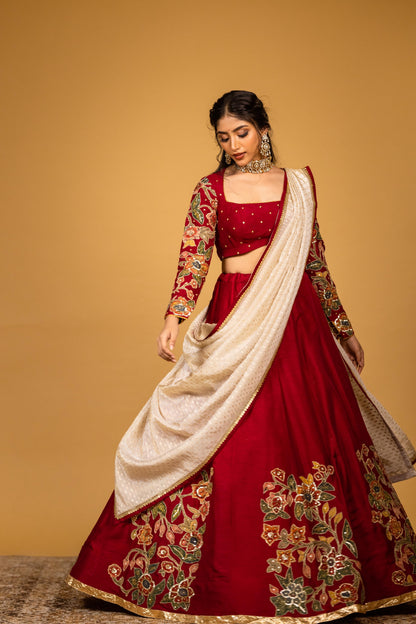 Red floral lehenga