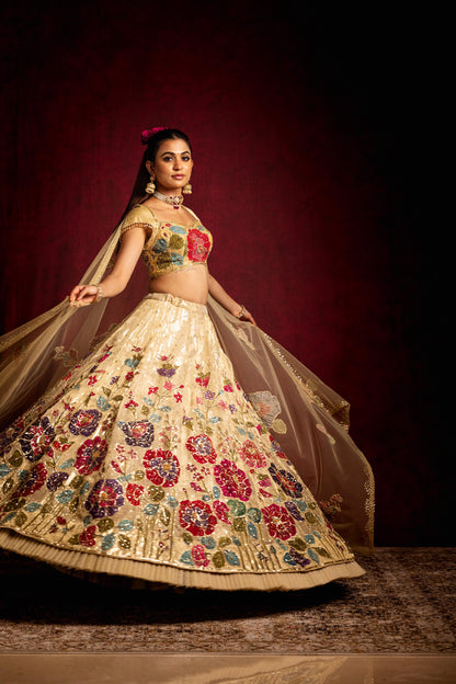 Gold hibiscus Lehenga set