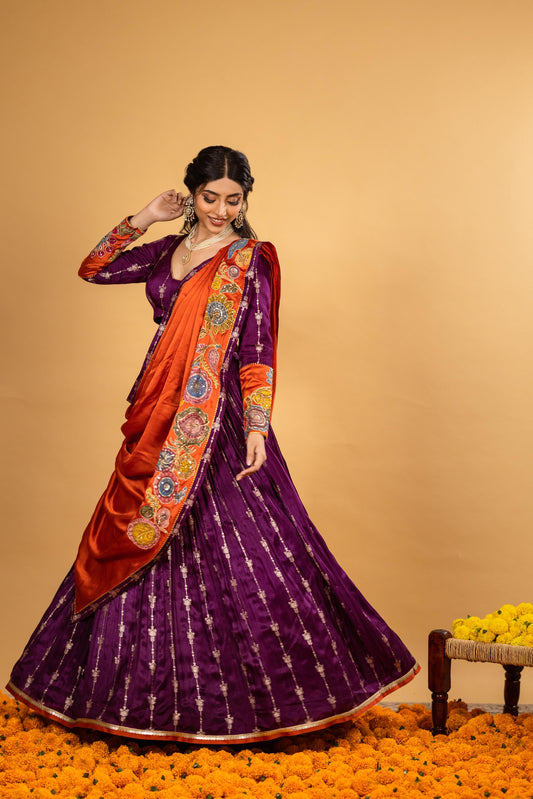 Purple Benarasi lehenga