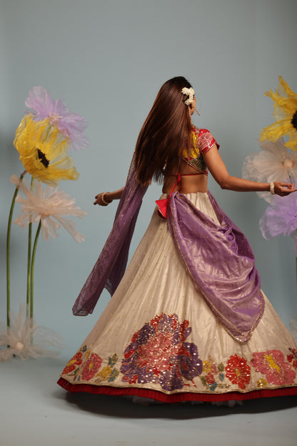 Ivory tissue lehenga set