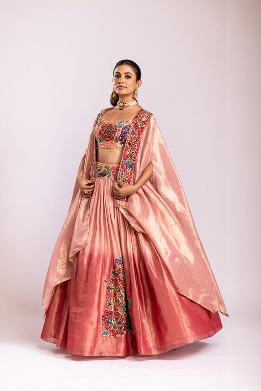 Pink dual tone cape lehenga set