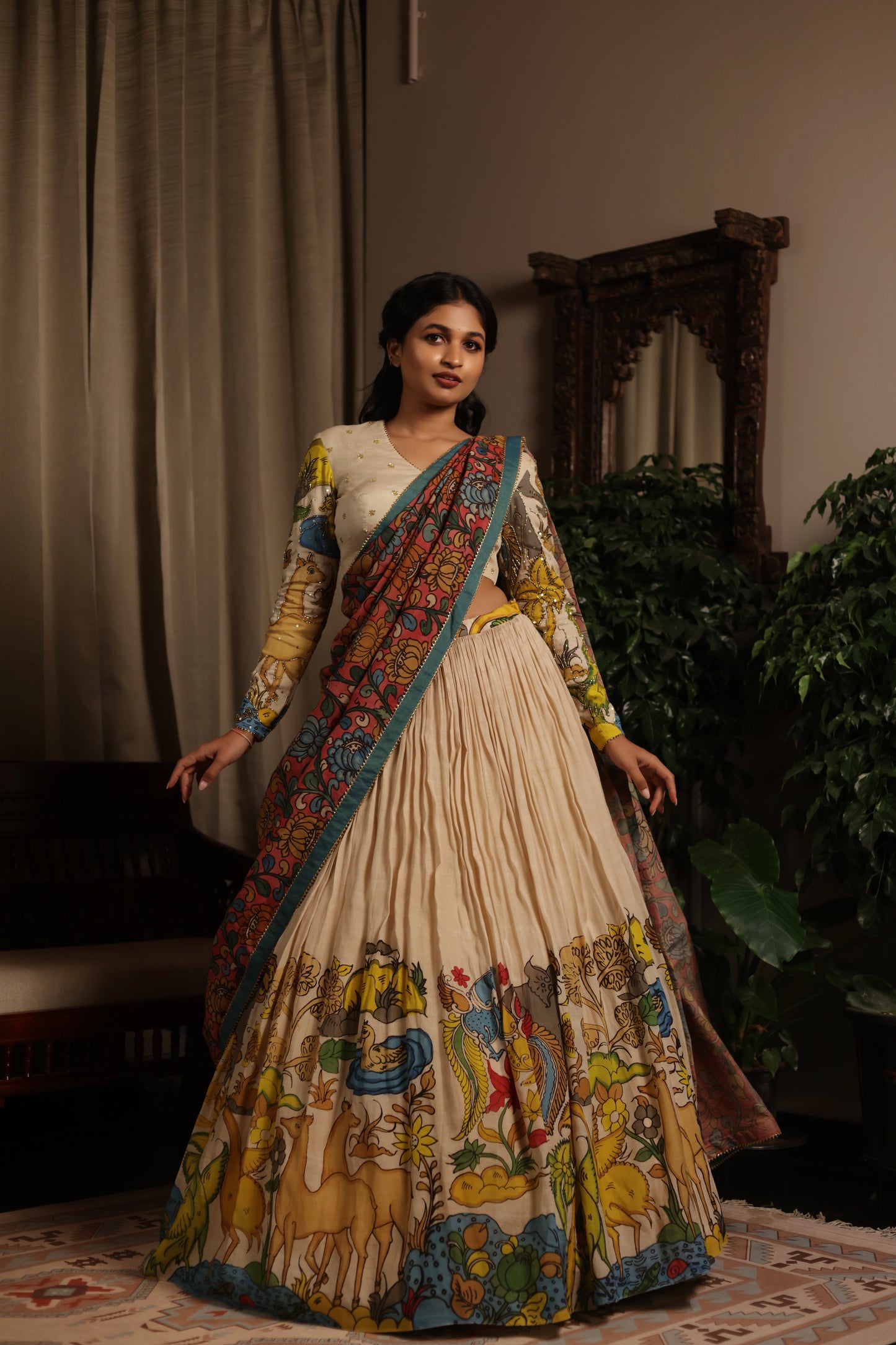 Cream forest lehenga set