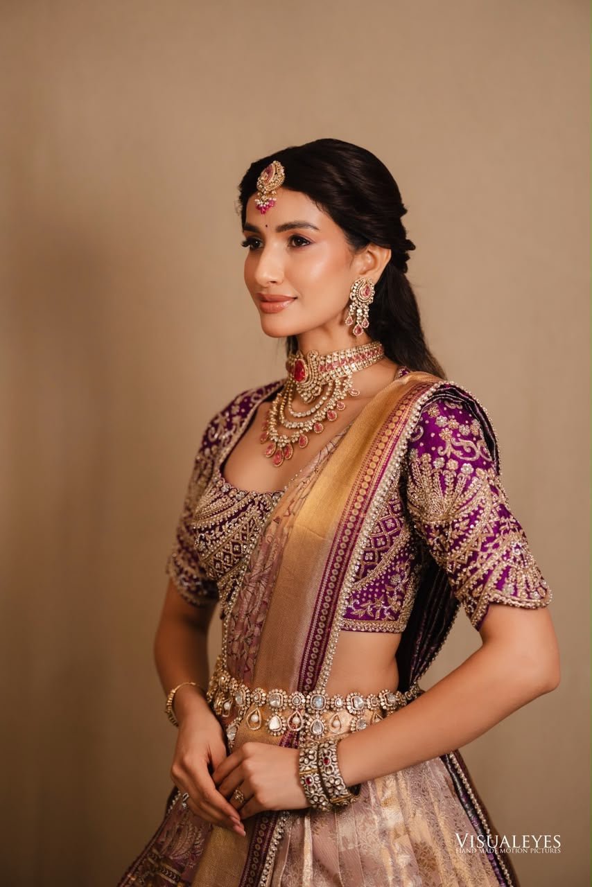 Purple kanchipattu lehenga set