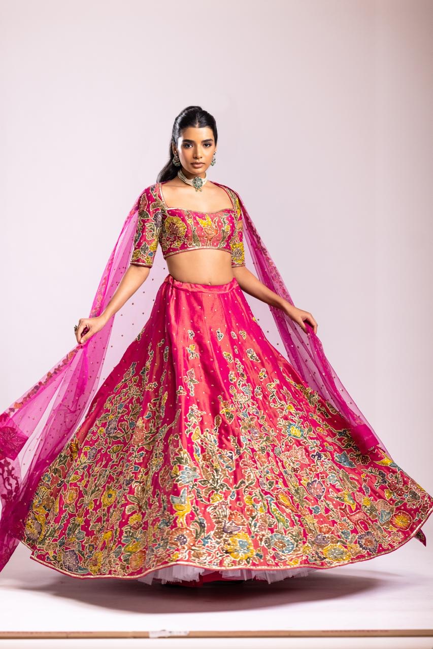 Pink tissue lehenga set